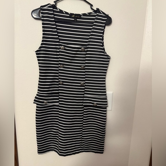 Monteau Navy and White Striped Mini Dress - Picture 1 of 4